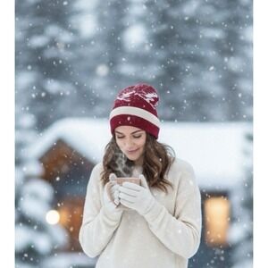 Jada Lee 100% Wool Womens Hat Red White Ski Snow Bunny Winter Warm Knit Beanie